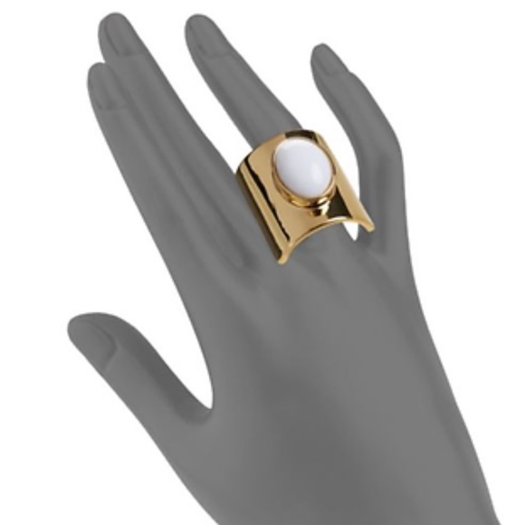 TRINA TURK Gold Tone And  White Agate/Onyx Ring - Picture 9 of 10